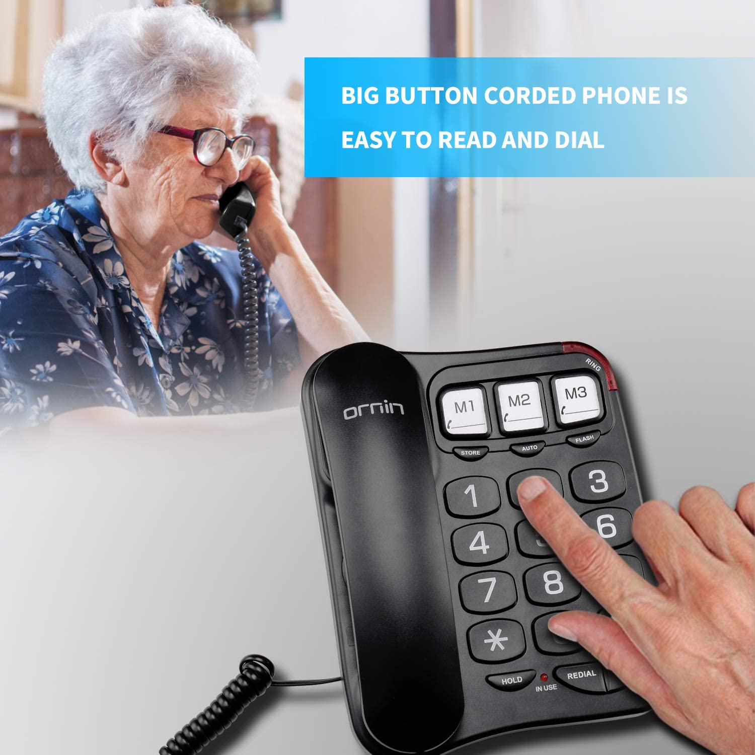 Ornin S016 Big Button Corded Telephone with Speaker, Hearing Aid Compatible for Seniors (Black) Ornin S016 Big Button Corded Telephone with Speaker, Hearing Aid Compatible for Seniors (Black)